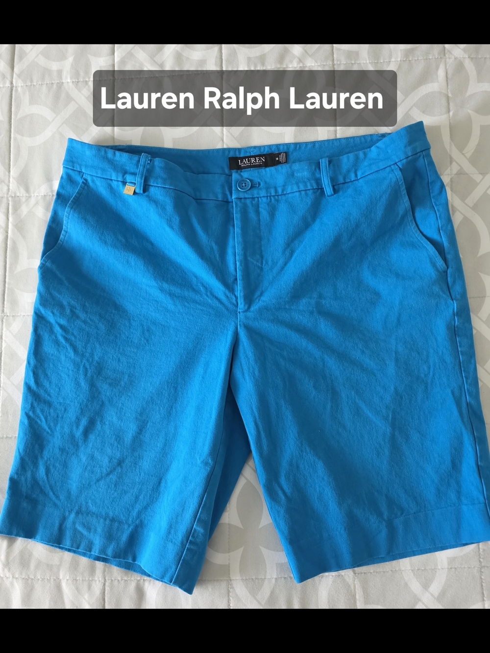 Lauren Ralph Lauren Women Turquoise Flat-Front Cotton Blend Golf Bermuda Shorts